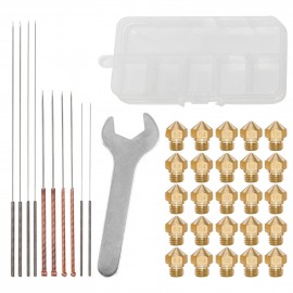 3D Printer Nozzles Maintenance Tool Kit MK10 M7 Thread Extruder Brass Nozzle 0.2/0.4/0.6/0.8/1.0mm Print Head with Cleaning Needles Wrench for 3D Printer
