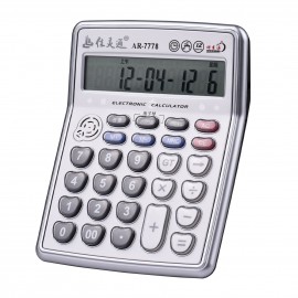 Musical Desktop Calculator 12-Digits LCD Display Electronic Calculator Counter Big Buttons with Music Piano Play Time Date Show Alarm Clock Function for Office Business Classroom Home Supplies